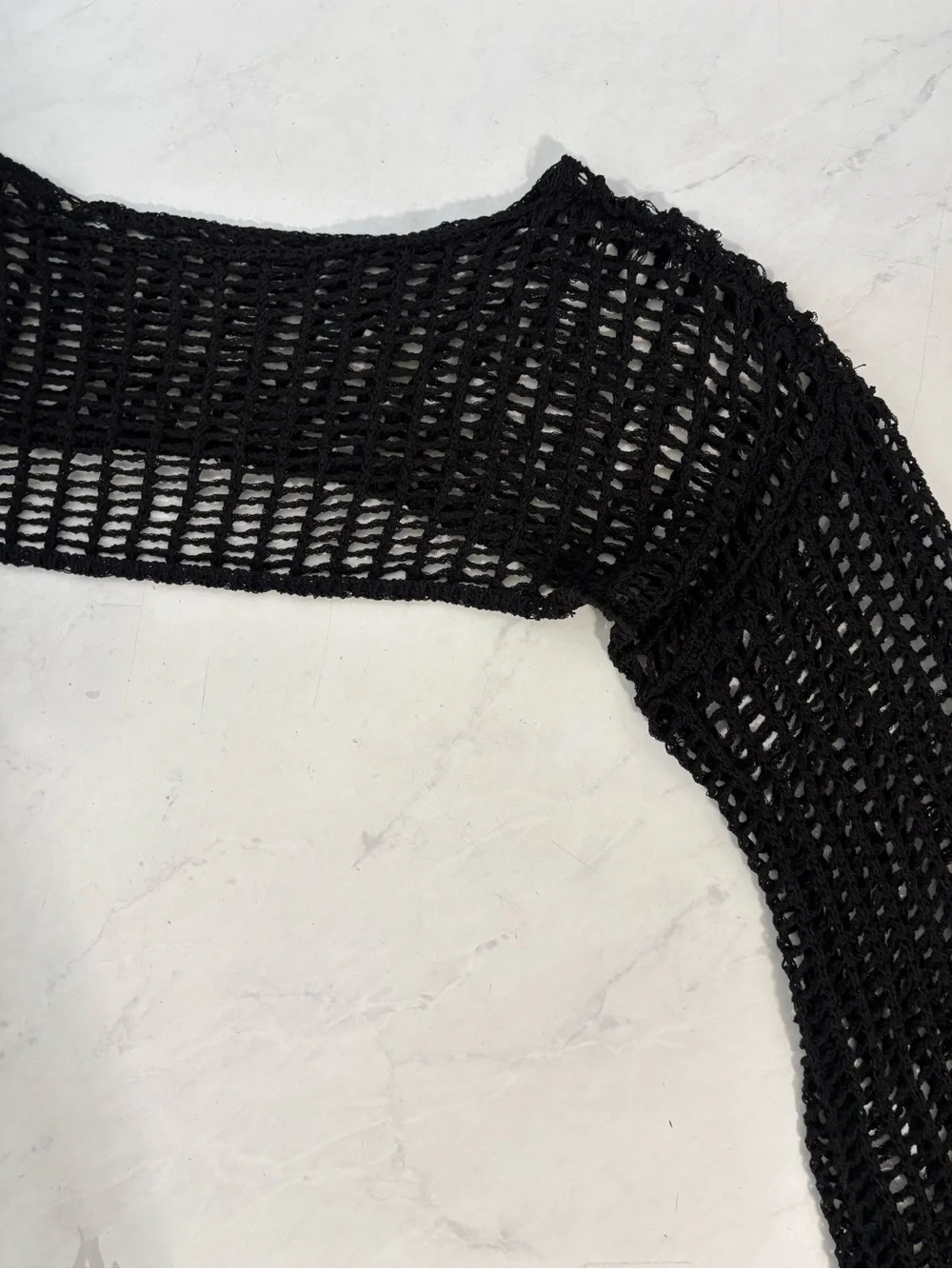 Black Crochet Open Knit Bell‎ Sleeve Beach Cover Up Crop Top Whimsigoth Fairy
